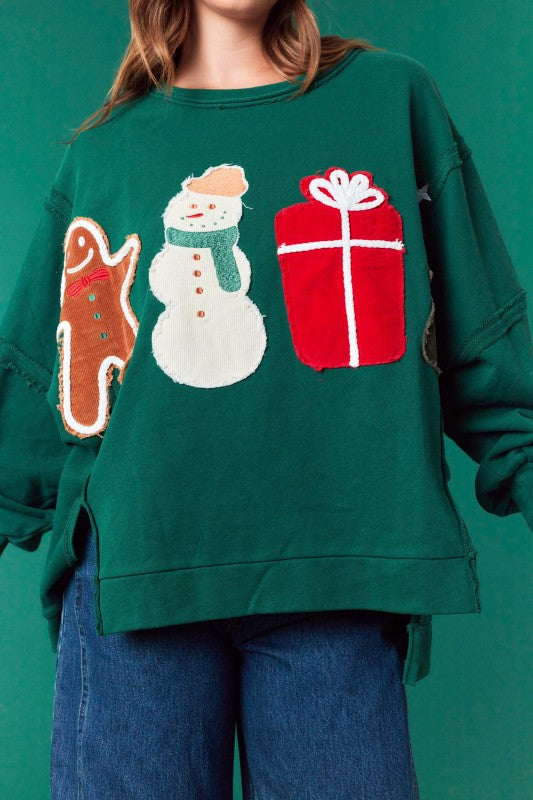 Winter Women Clothing Christmas Paste Cloth Embroidery Pullover Casual Sweater Top Women