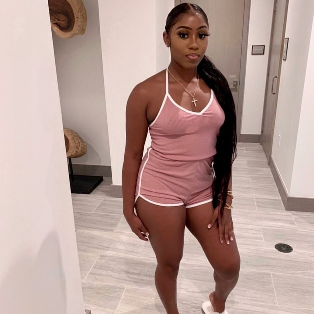 Summer Wear Color-Contrasting Stripe Striped Slim-Fit Lace up Women Home Fitness Romper