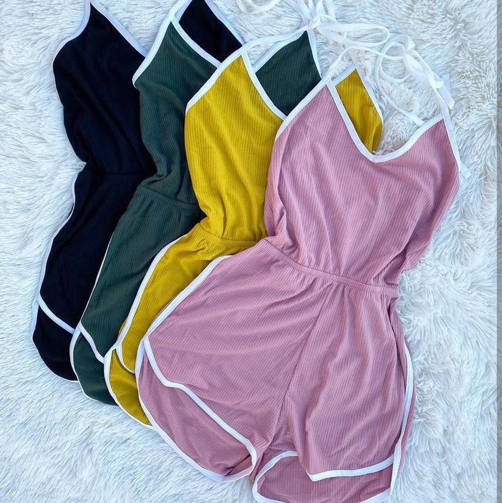 Summer Wear Color-Contrasting Stripe Striped Slim-Fit Lace up Women Home Fitness Romper