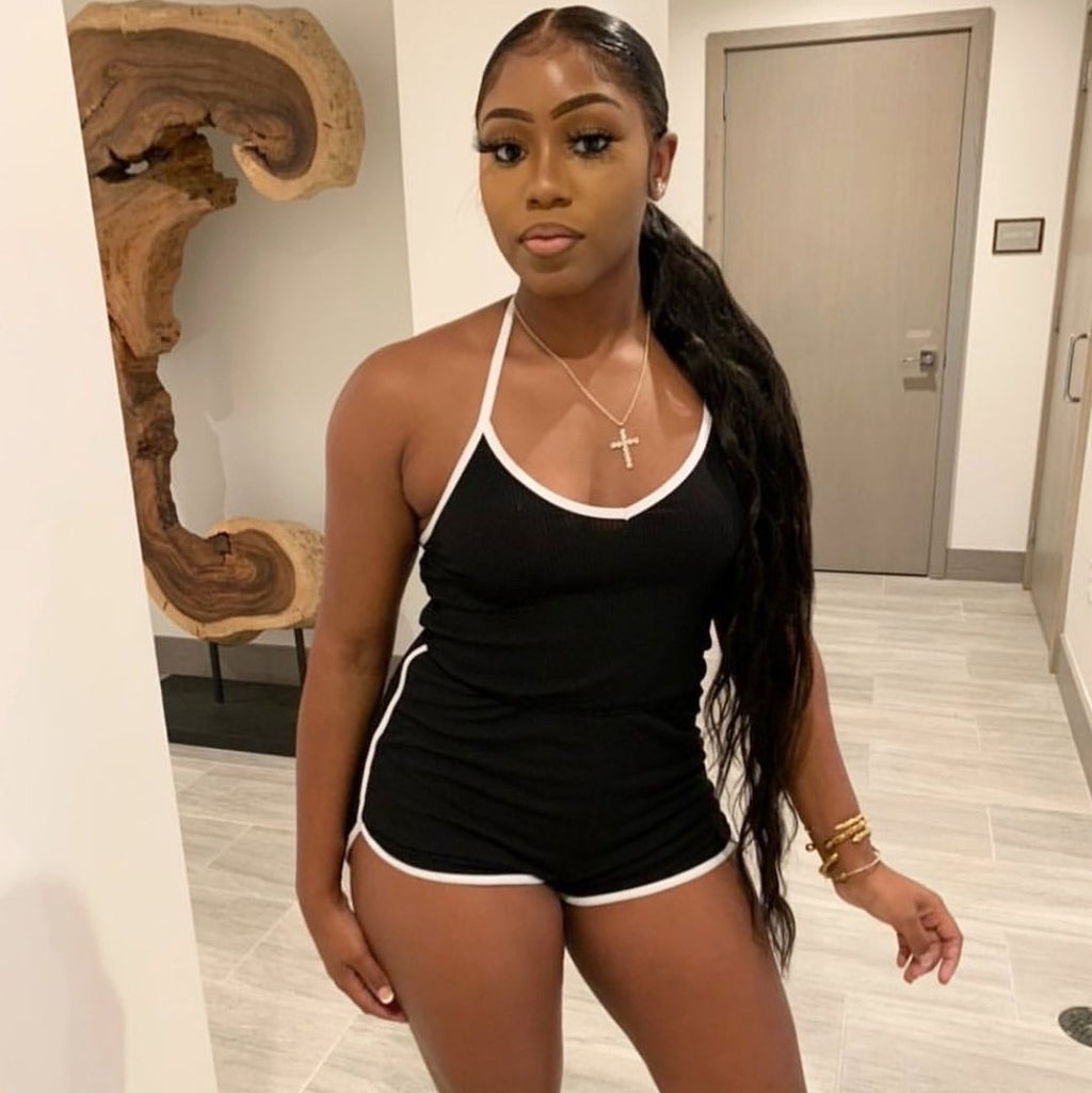 Summer Wear Color-Contrasting Stripe Striped Slim-Fit Lace up Women Home Fitness Romper