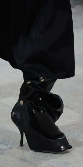 Denim Stitching Casual Two-way Pile Style Knee-length Boots