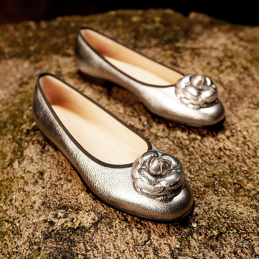 Flat Bottom Round Head Genuine Leather Pumps Female Comfortable Low Heel