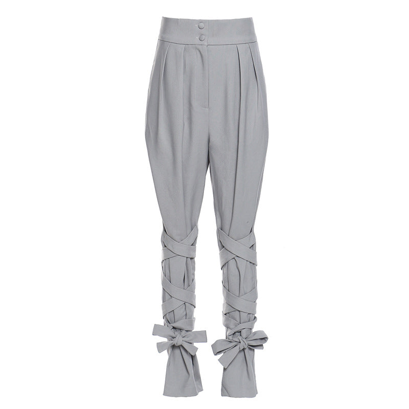 Winter Baggy Pants Unique Cross Lace up Women Loose Slimming All Matching Straight Casual Pants