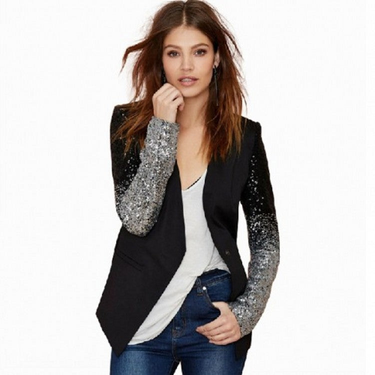 Blazer de talla grande para mujer, con lentejuelas, ajustado, informal, pequeño