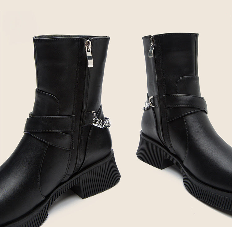 Women's Thick Bottom Cowhide Autumn And Winter Mid-tube British Style Martin Boots