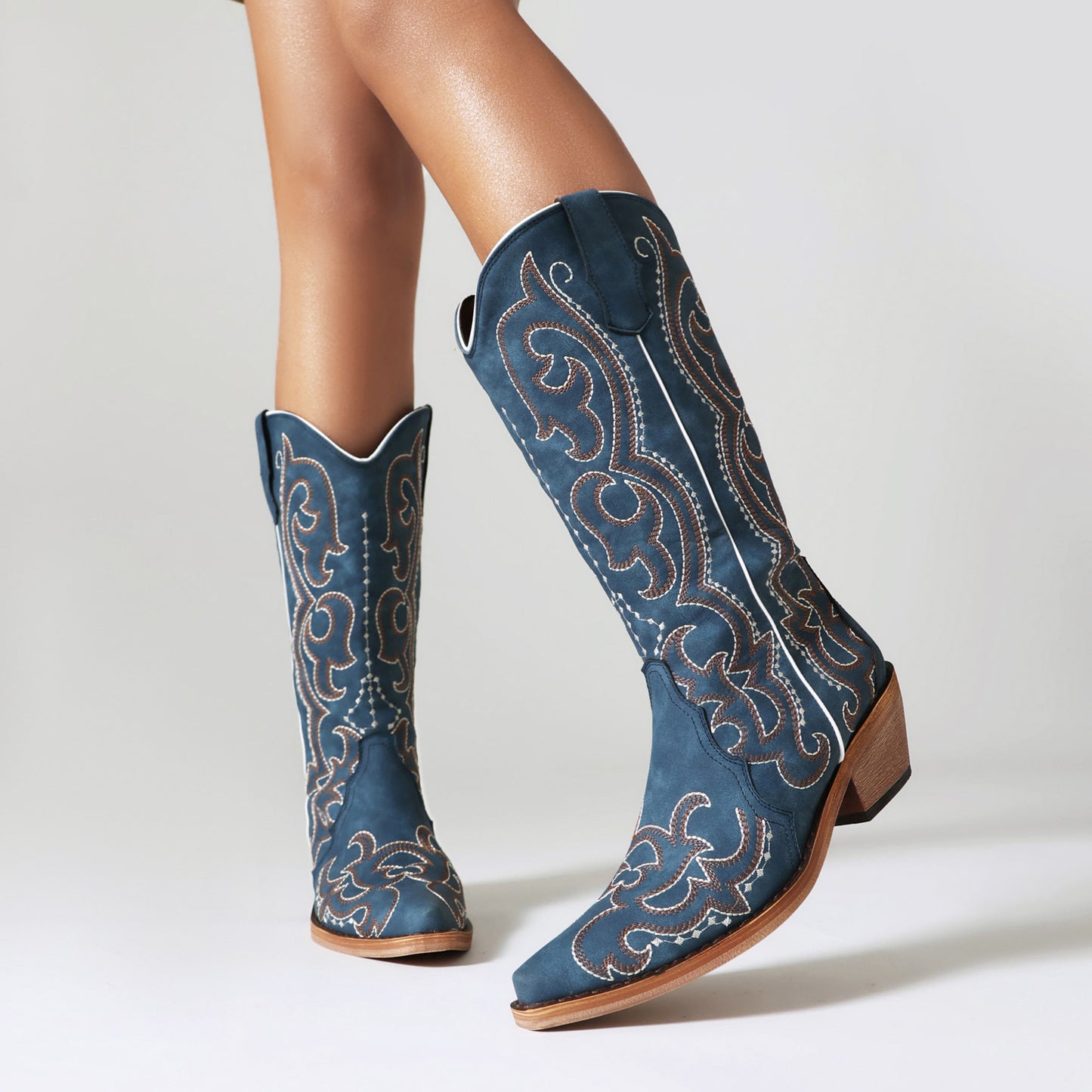 Embroidery Thread High Cylinder Western Denim Autumn And Winter Women's Boots