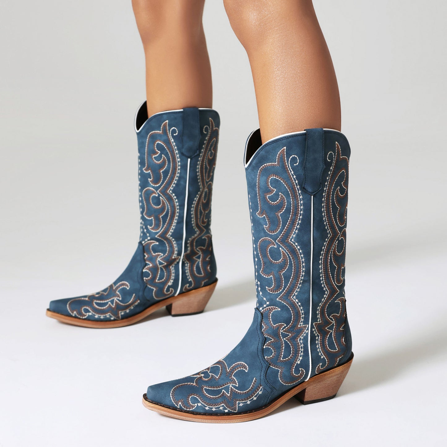 Embroidery Thread High Cylinder Western Denim Autumn And Winter Women's Boots