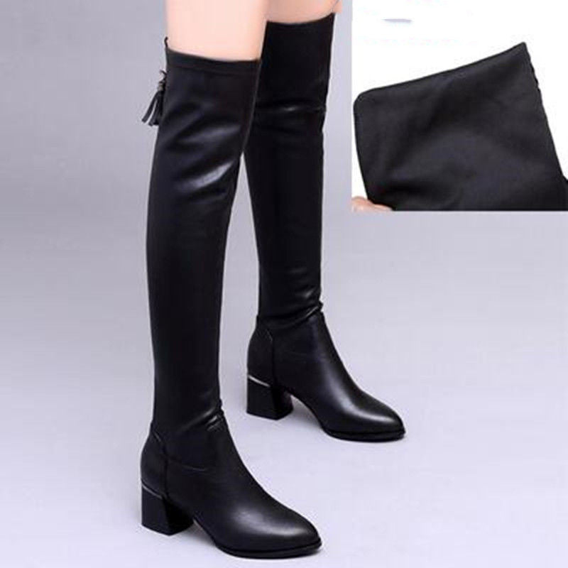 Chunky Heels Cotton Shoes Winter Plus Velvet Boots
