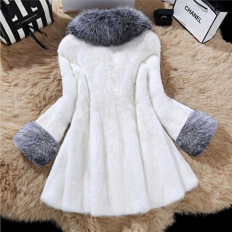 Women Autumn Winter Special Fur Coat Artificial Mink Hair Women Long Cut Coat Fox Fur Big Fur Collar