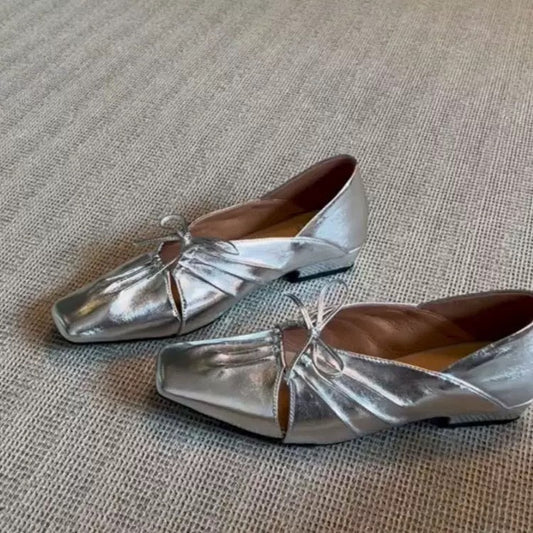 Bow French Style Temperament Low Heel Leather Shoes