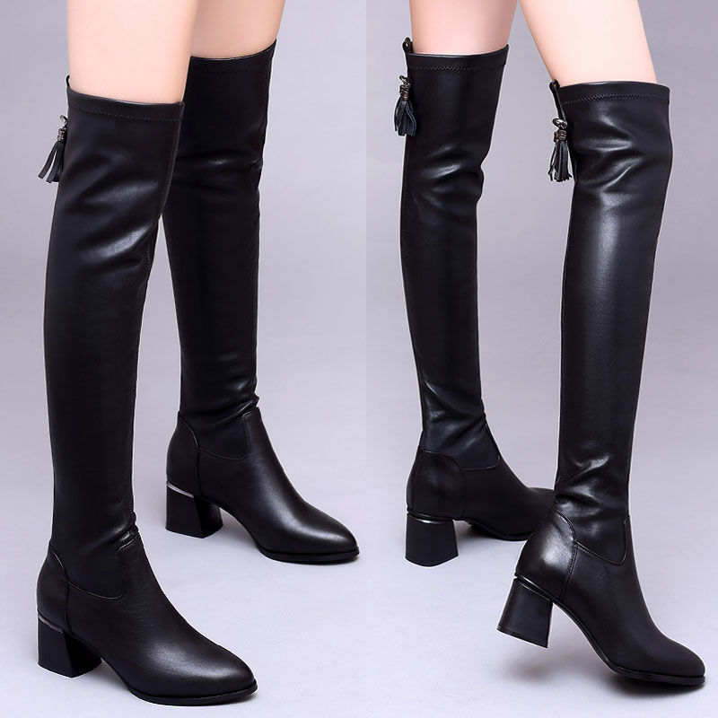 Chunky Heels Cotton Shoes Winter Plus Velvet Boots
