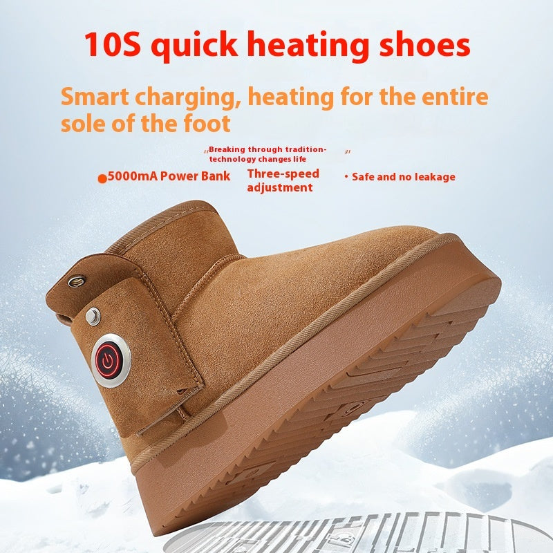 Electrically Warmed Shoes Fleece-lined Warm Leather Cold-proof Men's And Women's Boots