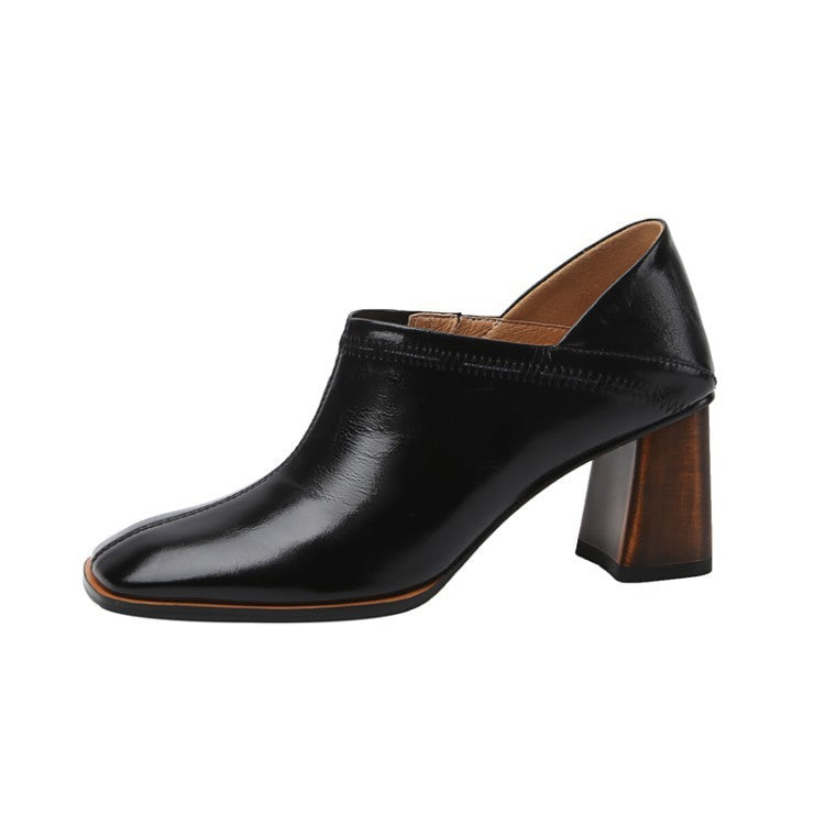 Autumn Cowhide Simple Dark Green Women's Shoes