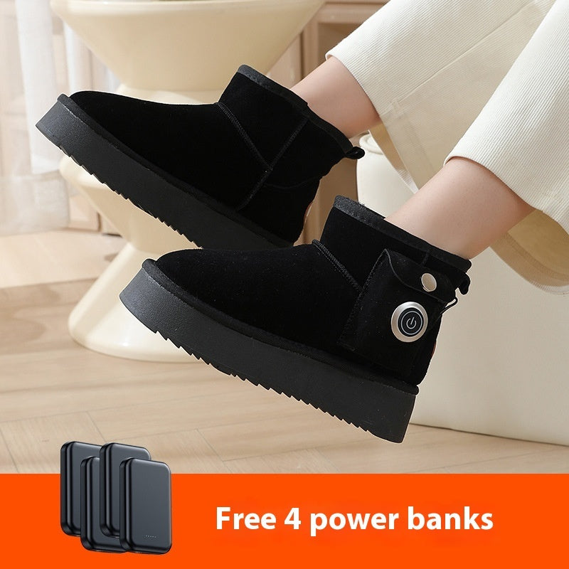 Electrically Warmed Shoes Fleece-lined Warm Leather Cold-proof Men's And Women's Boots