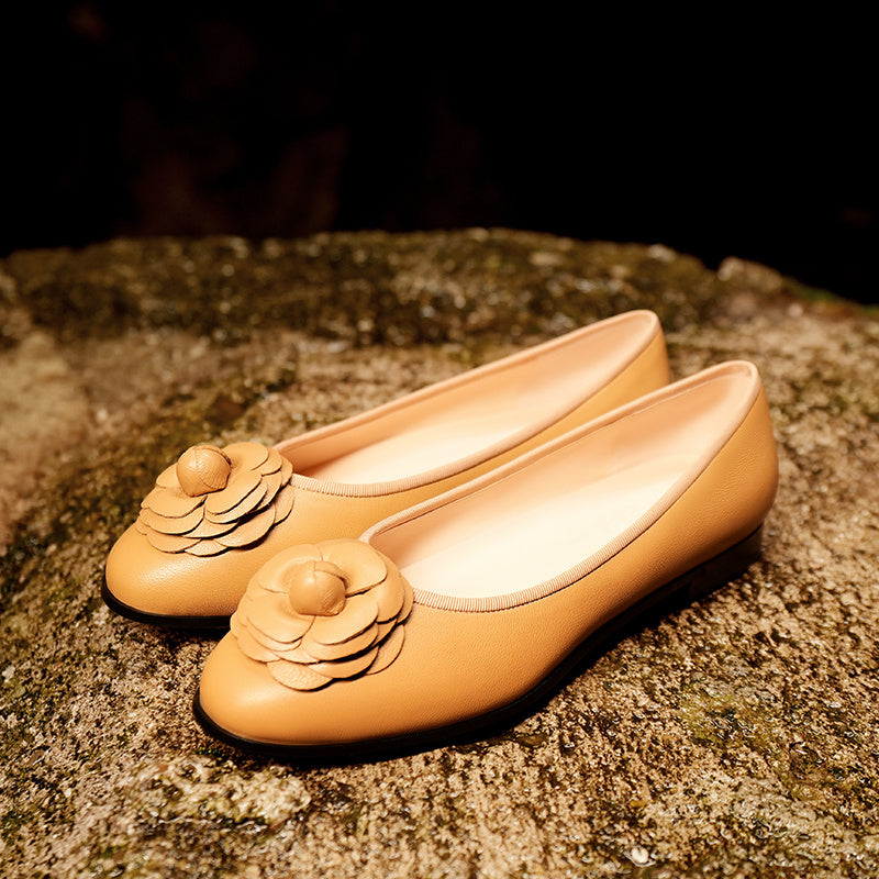 Flat Bottom Round Head Genuine Leather Pumps Female Comfortable Low Heel