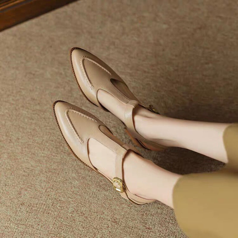 Women's Soft Leather Pointed Sandals New Summer Closed Toe Chunky Heel