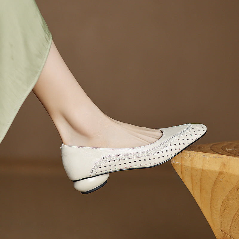Women's Shallow Mouth Hollow-out Round Toe Mid Heel Plus Size Sandals