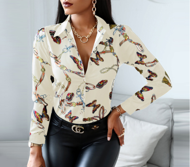Casual Long Sleeved Cardigan Butterfly Leopard Scarf Printed Button Shirt