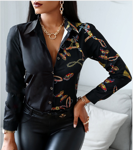 Casual Long Sleeved Cardigan Butterfly Leopard Scarf Printed Button Shirt