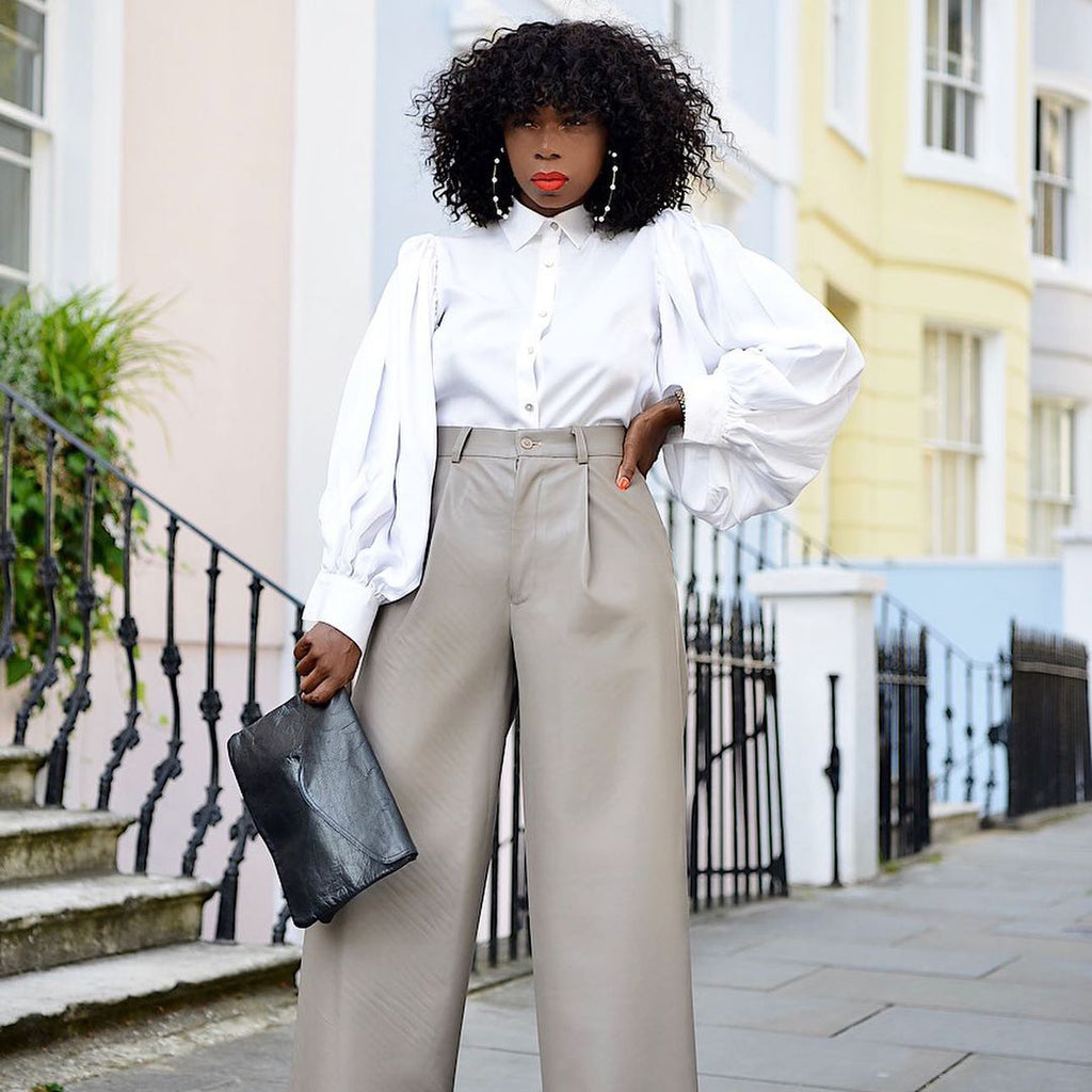 Single-Breasted Backless Lantern Sleeve Long Sleeve Office Shirt