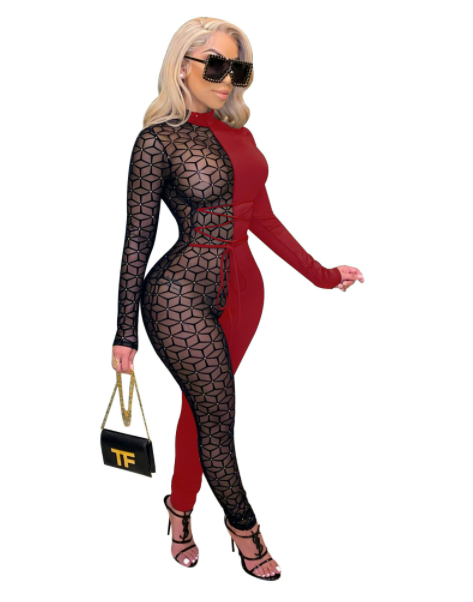 Uniformes de discoteca de una pieza ajustados con cuello redondo alto y costuras estampadas