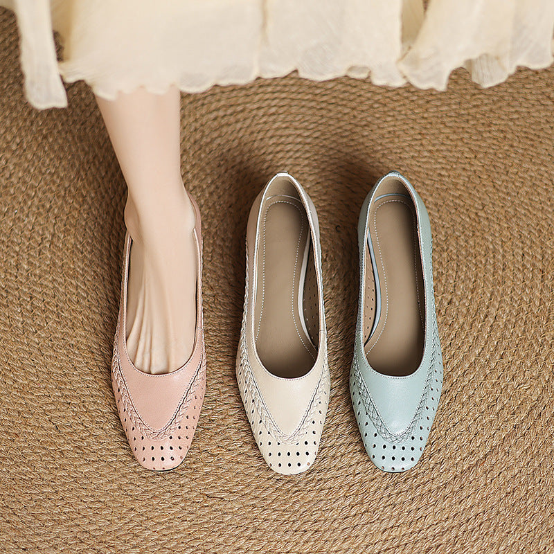 Women's Shallow Mouth Hollow-out Round Toe Mid Heel Plus Size Sandals