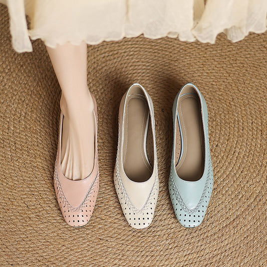 Women's Shallow Mouth Hollow-out Round Toe Mid Heel Plus Size Sandals