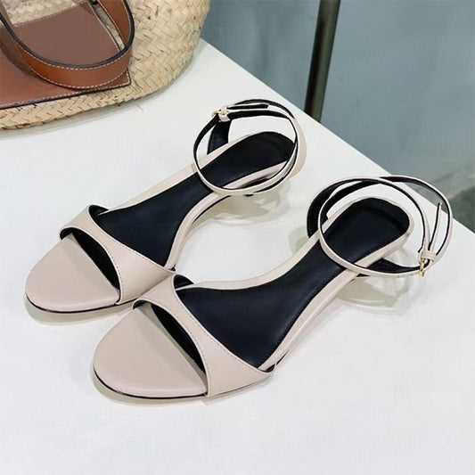 Women's Leather French-style Retro Open Toe Sandals With Kitten Heel
