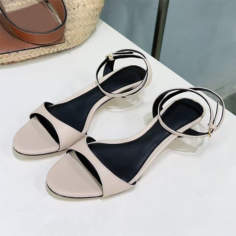 Women's Leather French-style Retro Open Toe Sandals With Kitten Heel