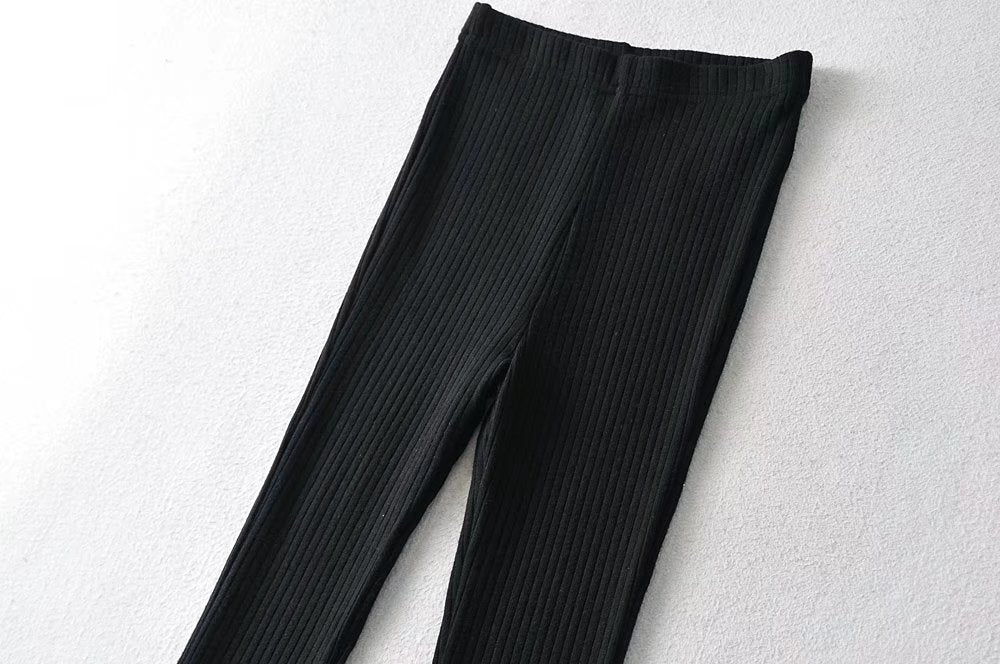 High Waist Bottom Slit Bell-Bottom Pants Internet Celebrity Elastic Waist Mop Trousers Slimming Casual Pants