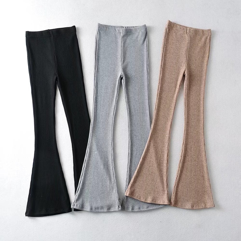 High Waist Bottom Slit Bell-Bottom Pants Internet Celebrity Elastic Waist Mop Trousers Slimming Casual Pants