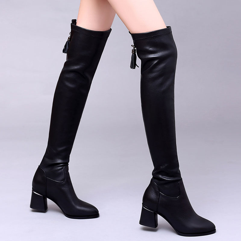 Chunky Heels Cotton Shoes Winter Plus Velvet Boots