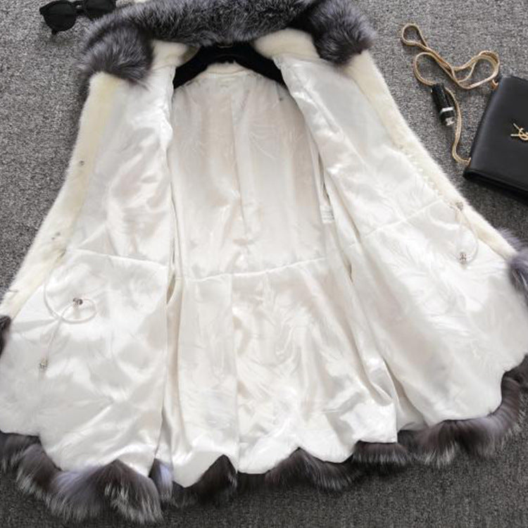 Autumn Winter Women Clothing Faux Fur Coat Mid Length Mink Fur Women Coat