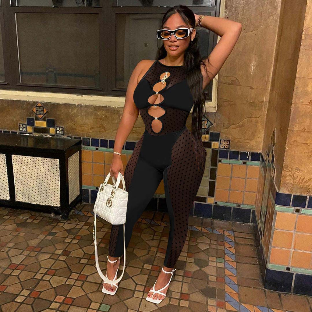 Clothing Spring Summer Mesh Milk Silk Stitching Jumpsuit