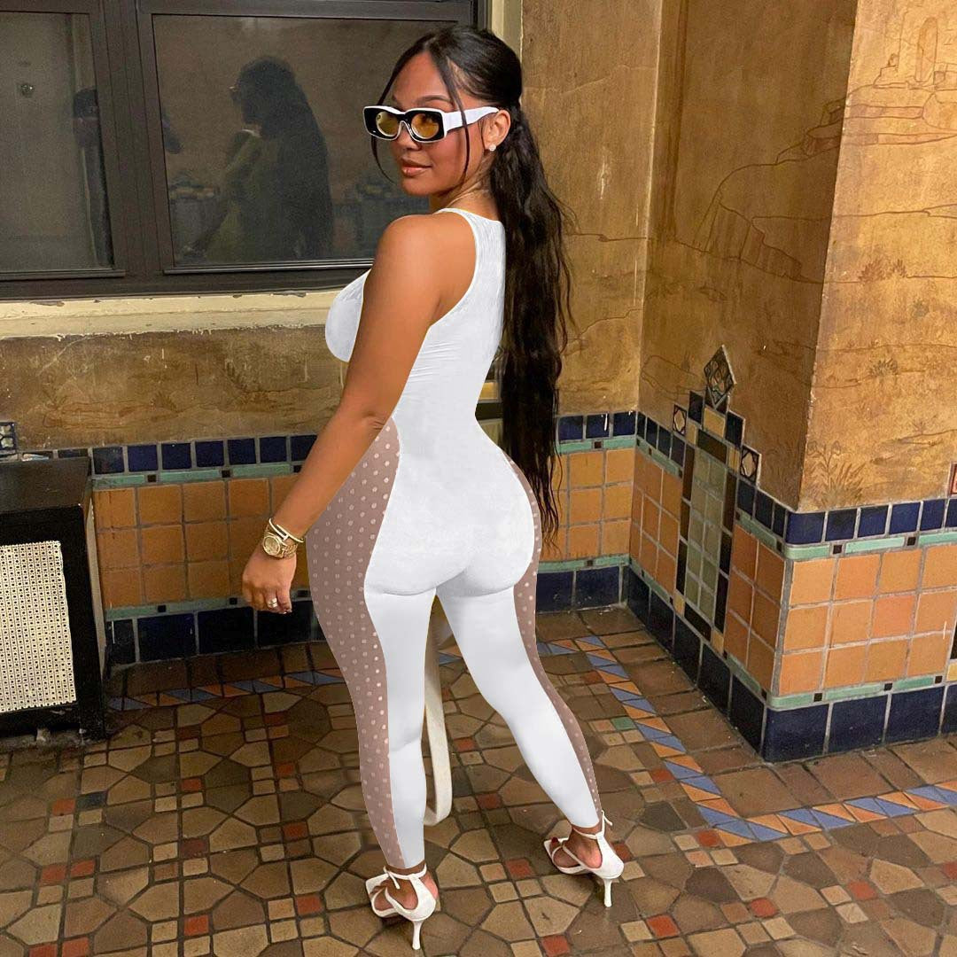 Clothing Spring Summer Mesh Milk Silk Stitching Jumpsuit