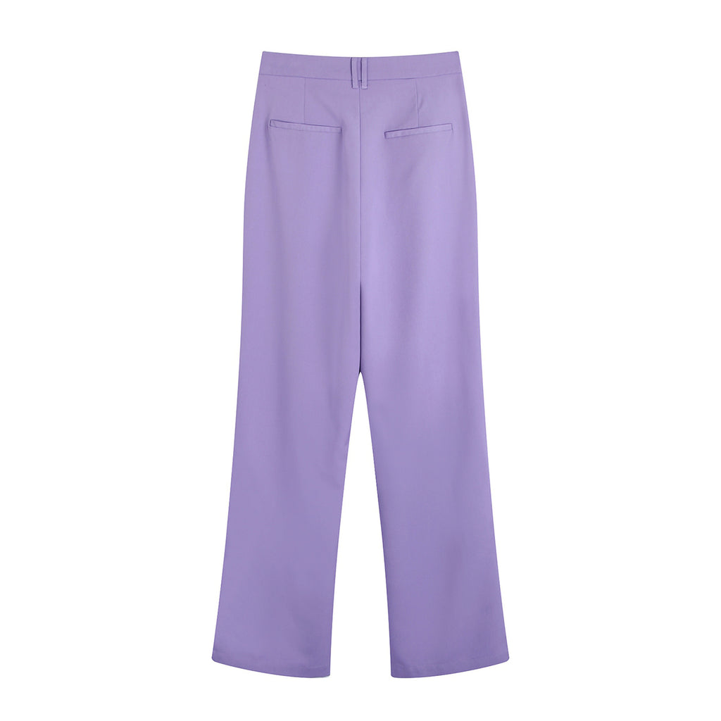 Spring Women Purple Casual Straight Trousers