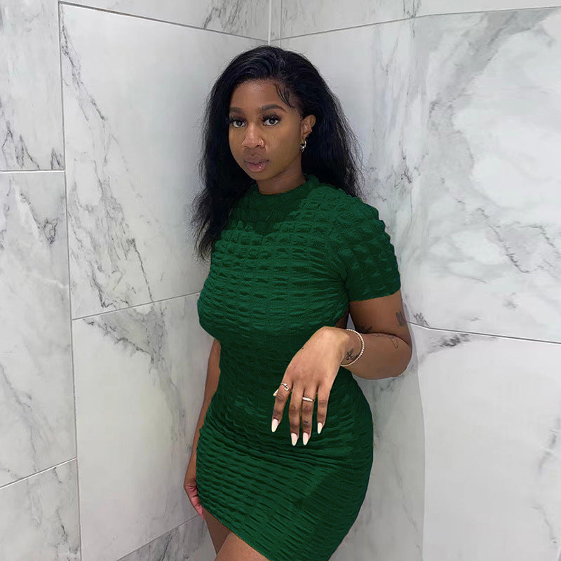 Spring Summer Women round Neck Sleeveless Sexy Lace-up Hollow Out Cutout Slim Sheath Dress textured