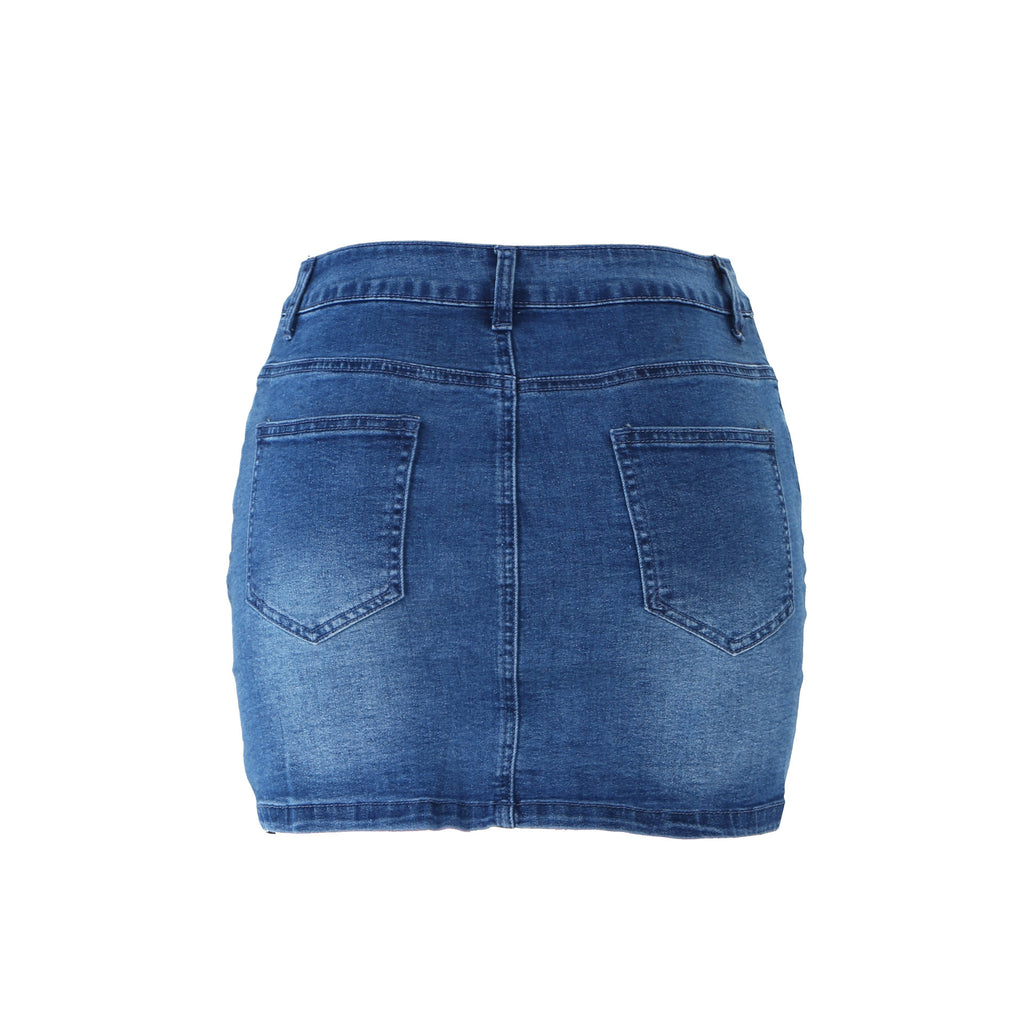 French Split Breasted Denim Casual Short Skirt Women Summer Hip Skirt