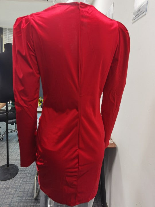 Popular Women Clothing Spring Autumn Long Sleeve Sexy V-neck Party Red Dress
