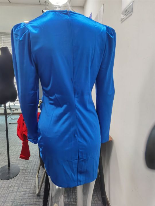 Popular Women Clothing Spring Autumn Long Sleeve Sexy V-neck Party Red Dress