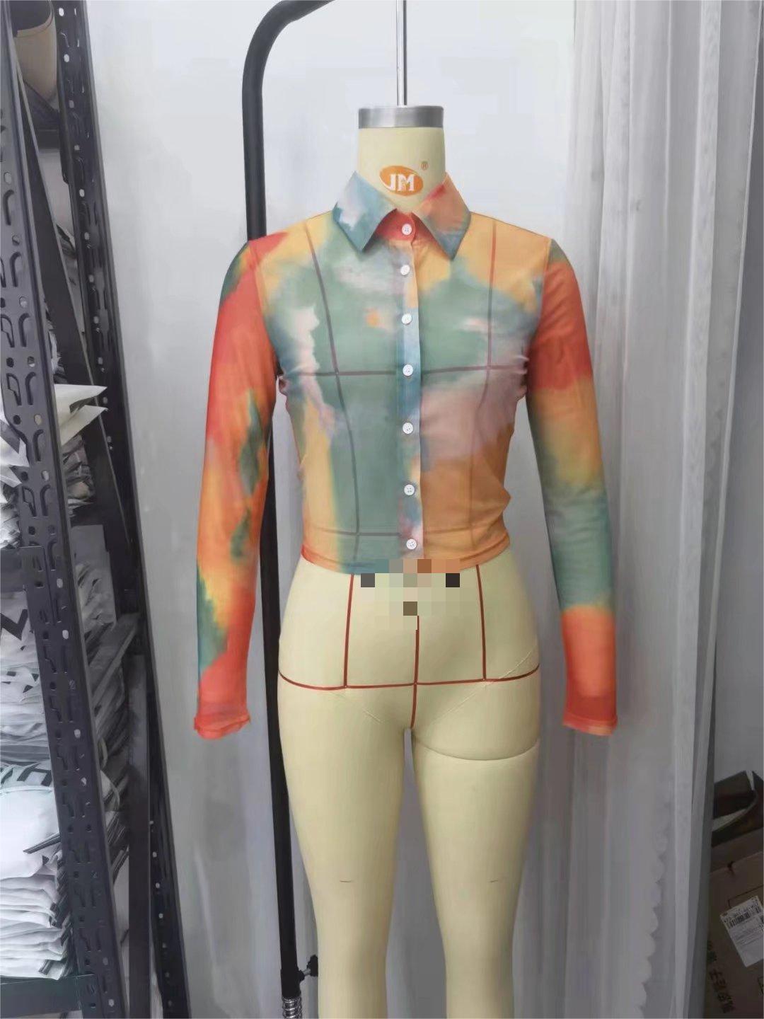 Spring Summer Tie-Dyed Long-Sleeved Shirt Loose Women Niche Elegant Graceful Collared