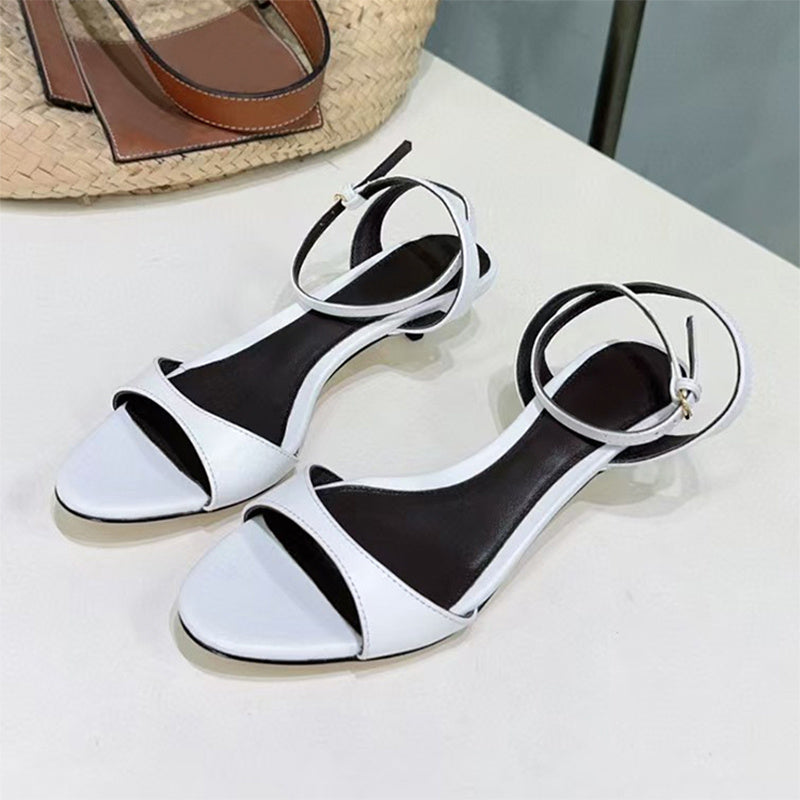 Women's Leather French-style Retro Open Toe Sandals With Kitten Heel