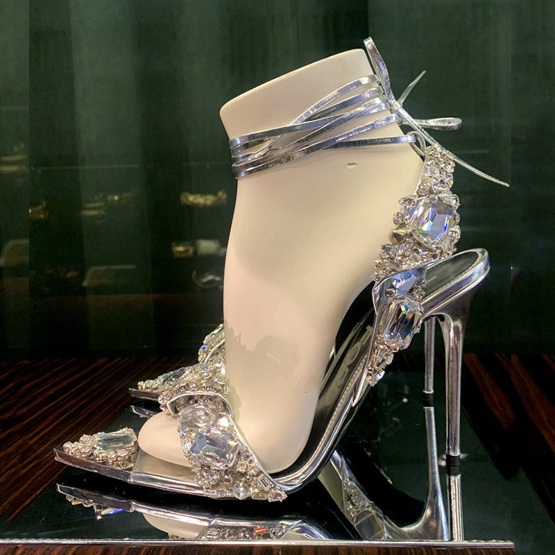 European And American Super High Heel Pointed Toe Rhinestone Fashion Banquet Catwalk