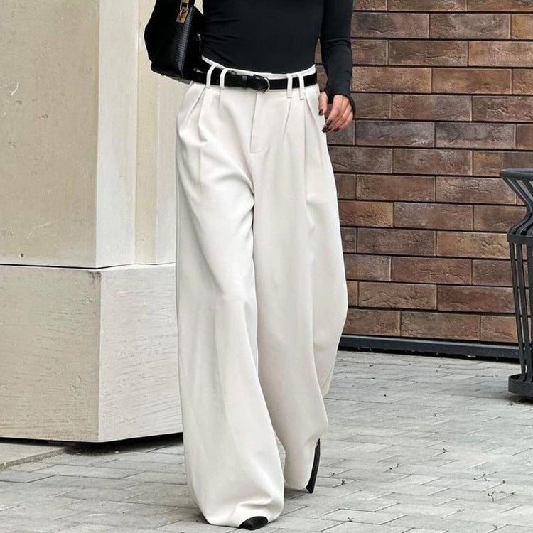 Solid Color Office High Waist Loose Wide Leg Pants Women Wild Casual Trousers