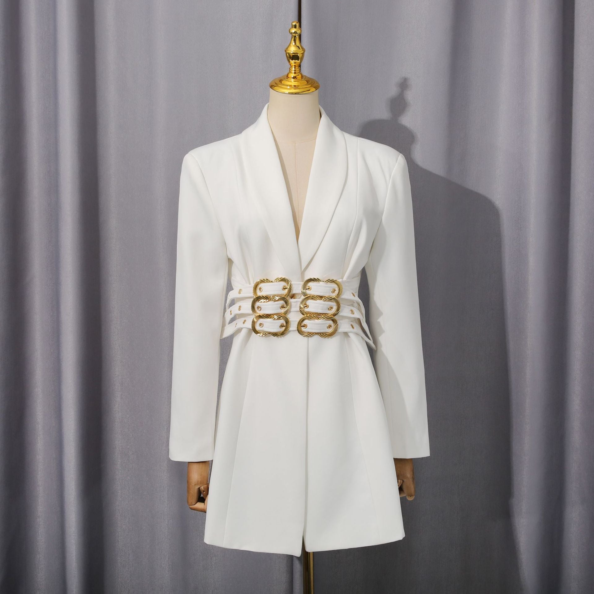 Fashionable Blazer Women Autumn Office Belt Slim Design Solid Color Small Blazers