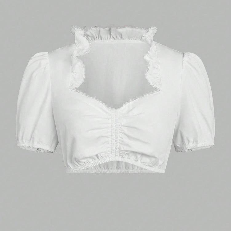 Women Bavarian Beer Festival Clothing Traditional Dirndl Half Sleeve Lace Top Classic Top