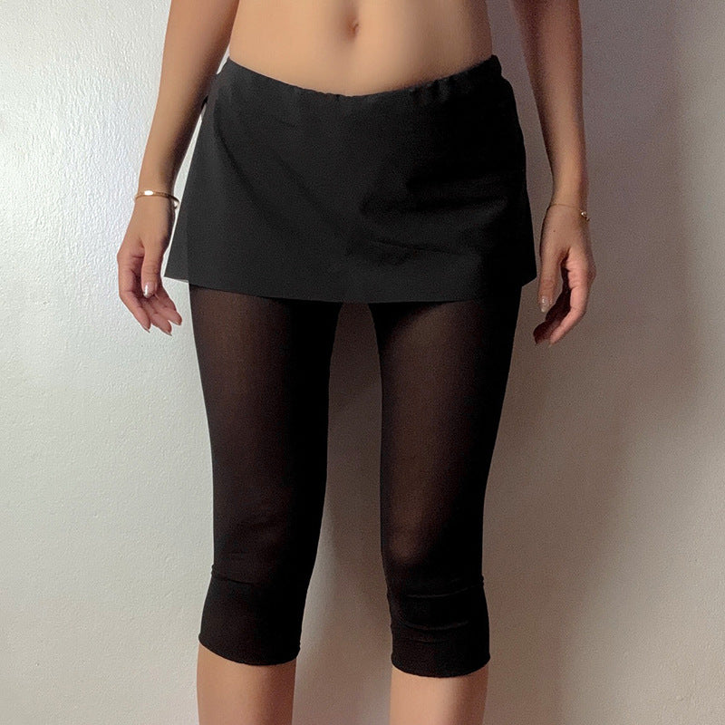 Women Clothing Summer Solid Color Slim Fit Thigh Length Cover Elastic Cropped Pants