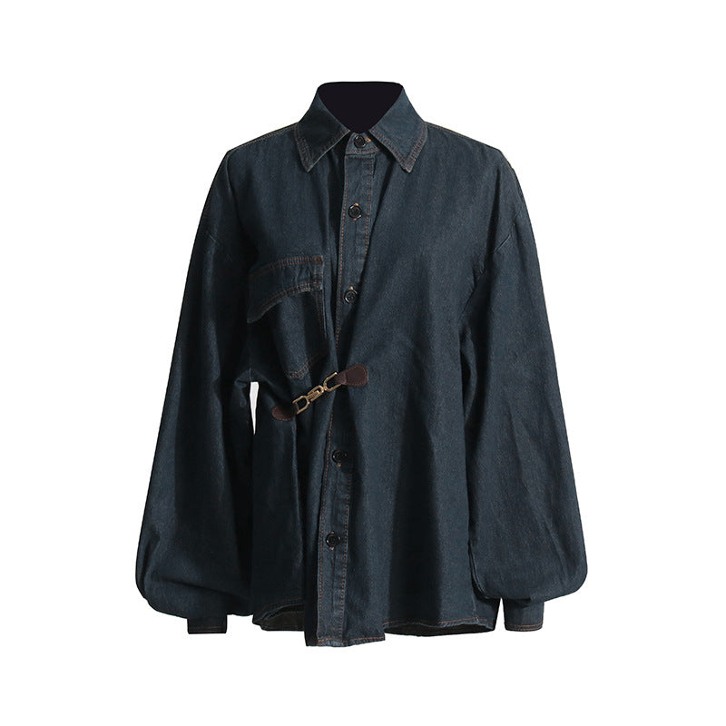 Personalized Trendy Coat for Women Early Spring Loose Design Collared Long Sleeve Denim Coat for Women