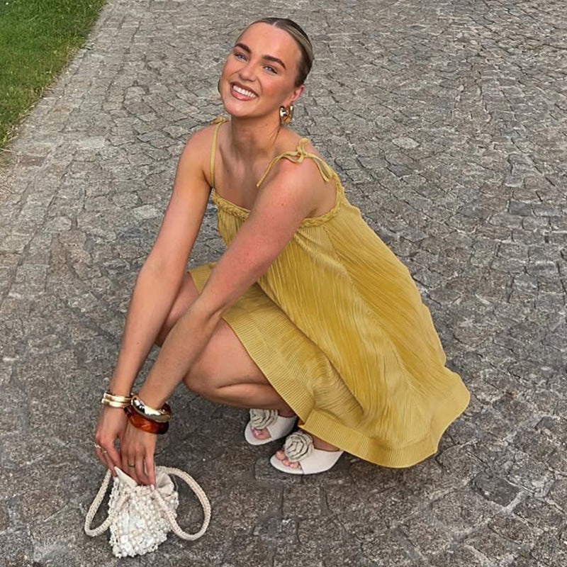 Summer Women Clothing Sexy Solid Color Glossy Sling Dress Women