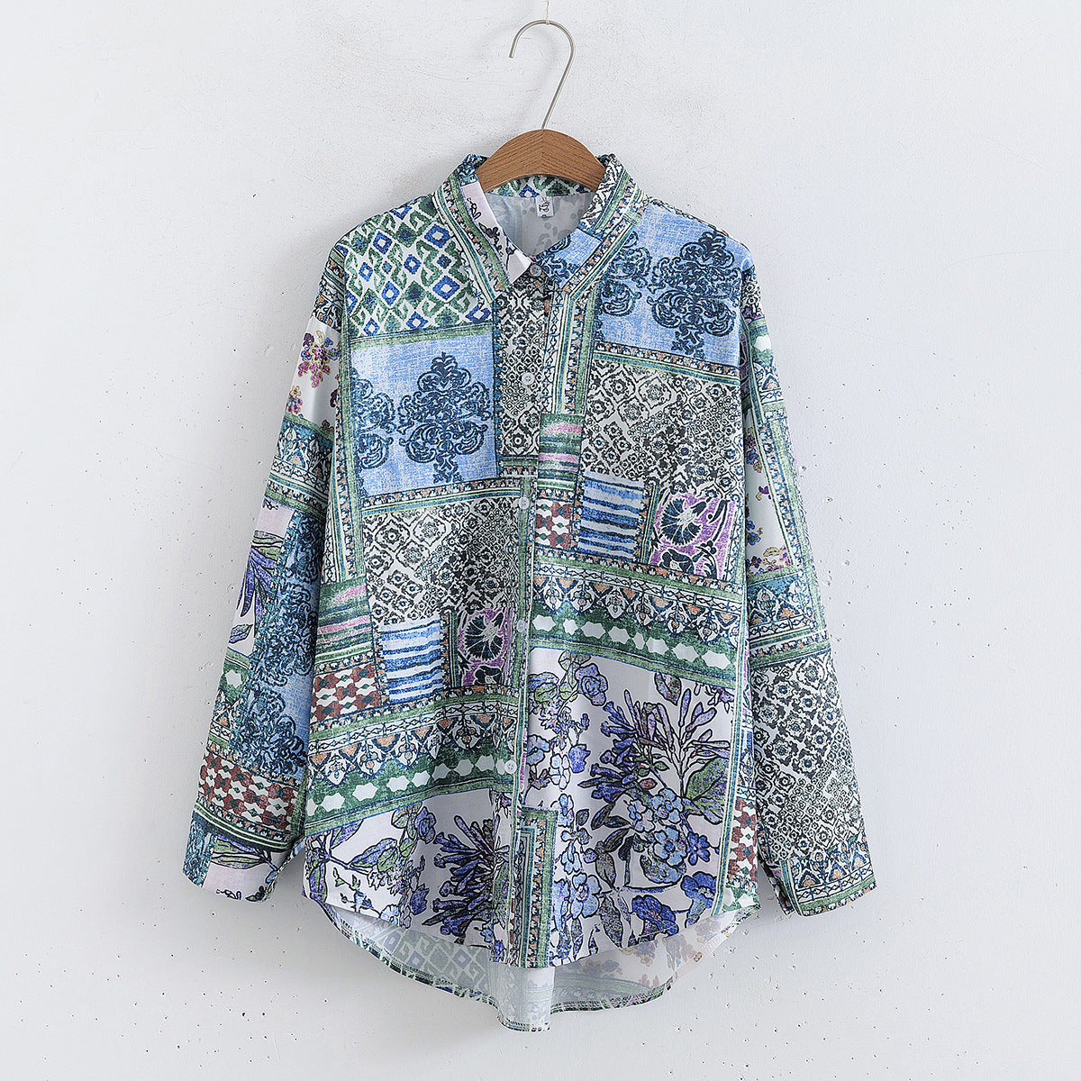 Women Floral Print Collared Long Sleeves Loose Shirt